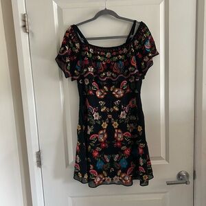 Alice + Olivia Pink and Orange Square Neck Mini Dress